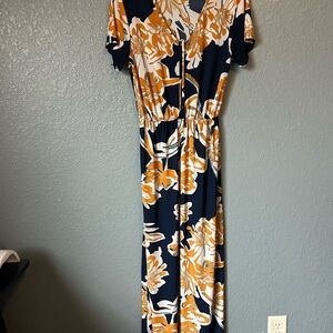 Elegant Floral Maxi Dress in Navy and Orange